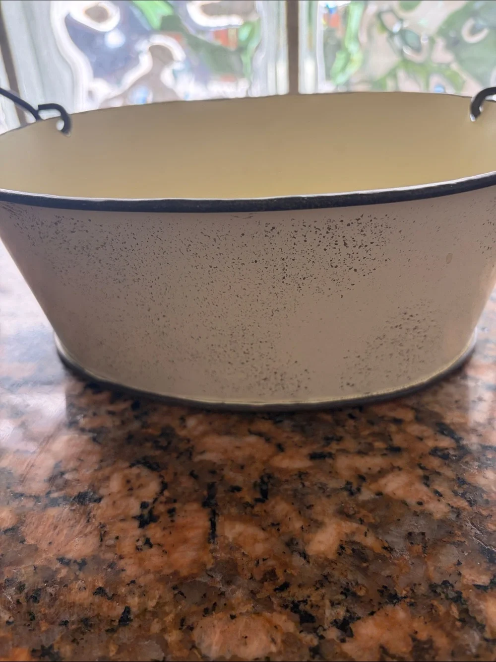 Vintage Cream Poinsettia Decorative Metal Bowl with Handles